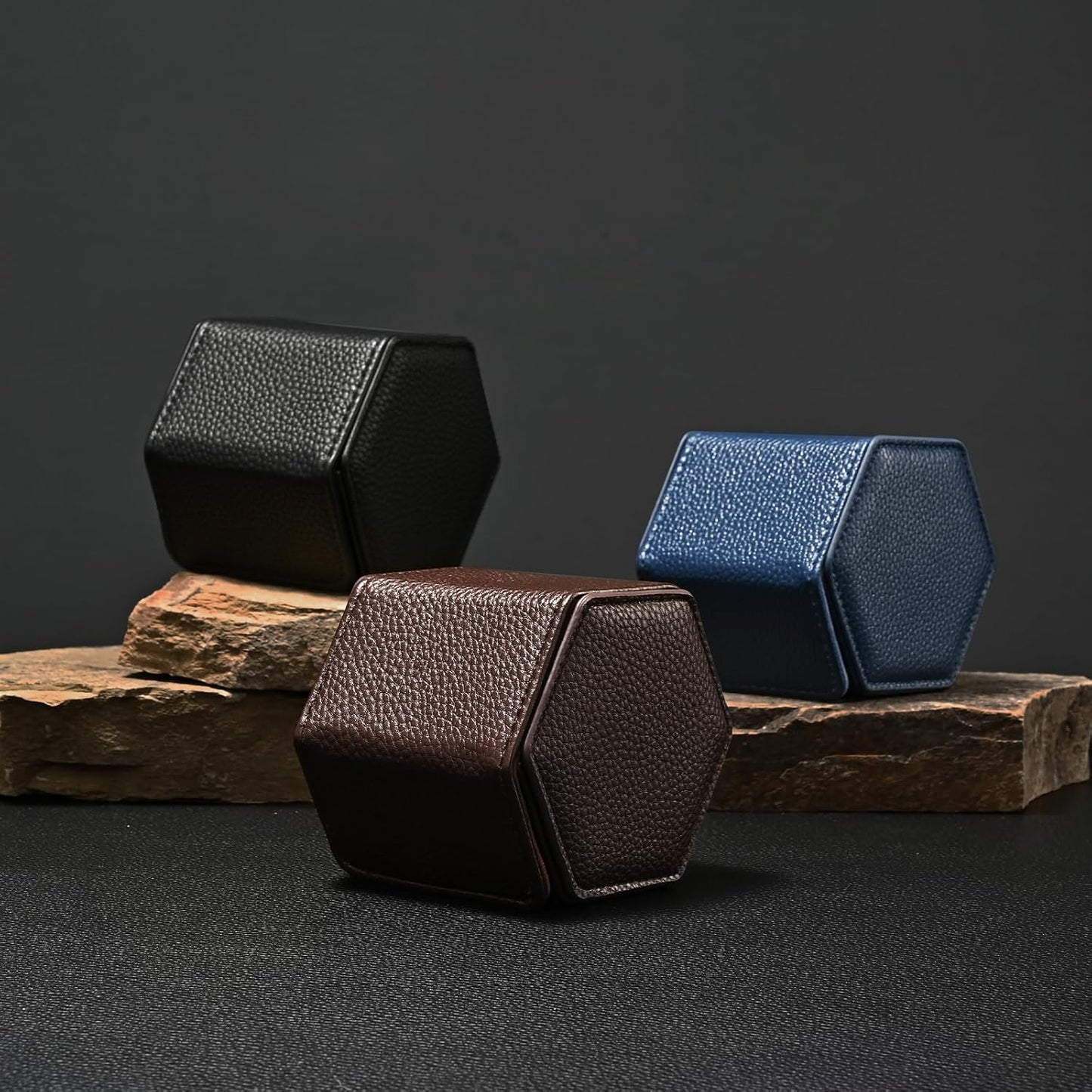 Oirlv Luxury Hexagonal Leather Watch Travel Case Single Watch Box for Men Portable Jewelry Storage Roll Organizer(1-Slot,Brown)