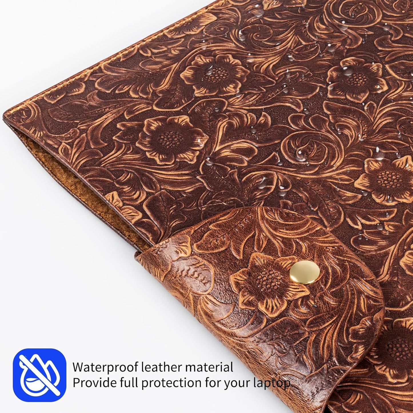 Genuine Leather Laptop Sleeve,Compatible with MacBook Pro 13 Inch M2 M1(2025-2016)＆MacBook Air 13 Inch M4 M3 M2 M1(2025-2018),Vintage Protective Computer Case with Floral Pattern,Brown