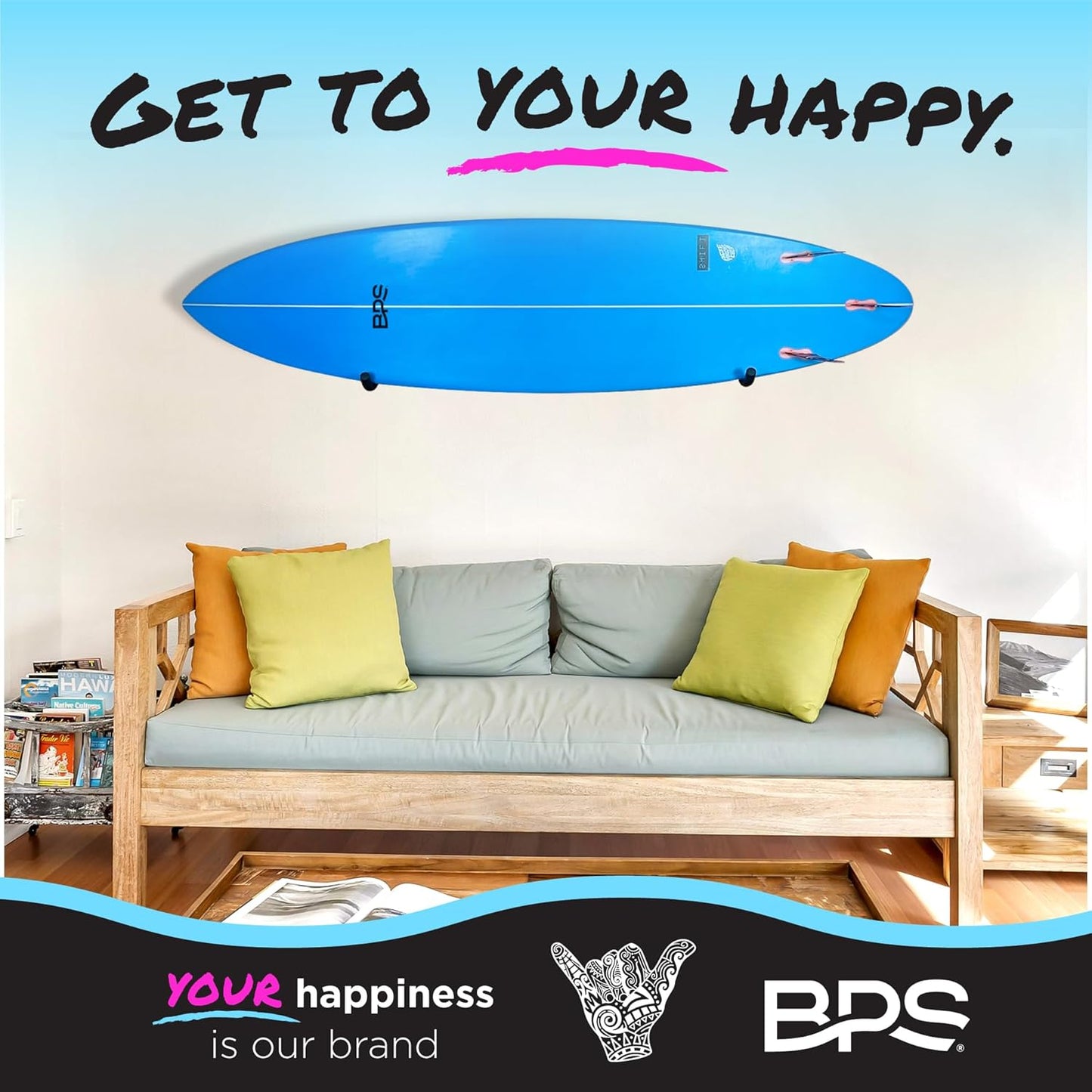 BPS Surfboard Wall Rack - Marine Grade Stainless Steel Soft Padding - Protection Board's Rail Home Garage - Easy Install Surf Board Wall Rack