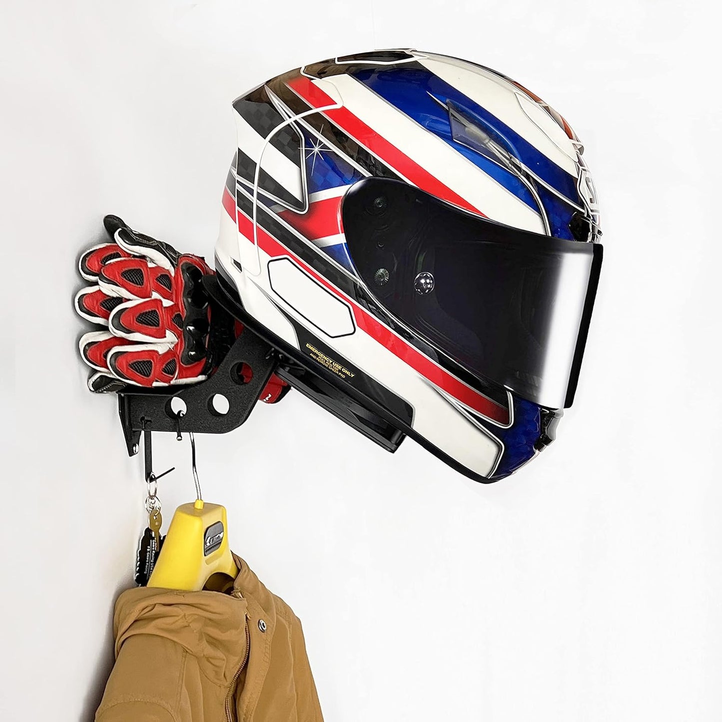 HUCK Helmet Dryer Helmet Holder Display Stand Wall Mount Hanger Rack with Ventilation Fan for Motorbike Helmets, Racing Suit, Gloves (Ventilated, USB Connector, Black)