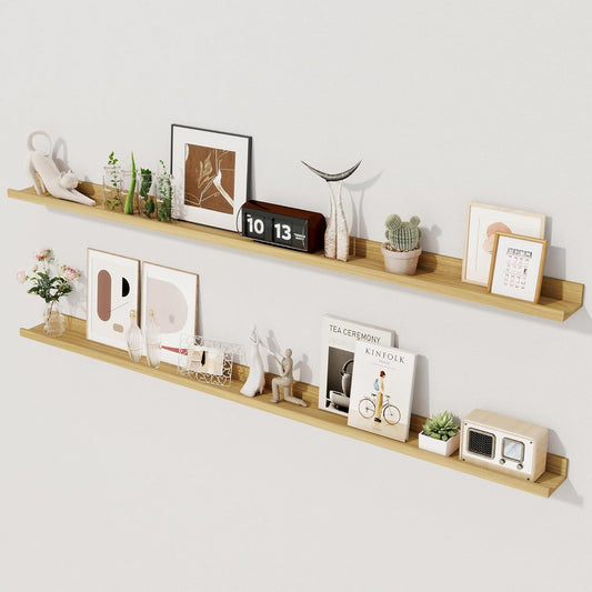 Axeman Oak Floating Shelves - 55 Inch Picture Ledge Shelf Set of 2 - Oak Wall Shelves with Lip - Picture Shelf for Wall with Ledge - Photo Ledge Shelves for Pictures Nursery Books