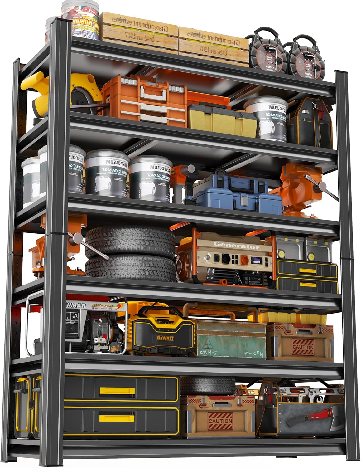 Storage Shelves, Garage Metal Shelving Unit 35"W x 18"D x 82"H, 6-Tier Adjustable, Double-Layer Column with Reinforced Ribs, Heavy-Duty, Capable of Bearing 3600 lbs for Garage, Warehouse, Kitchen