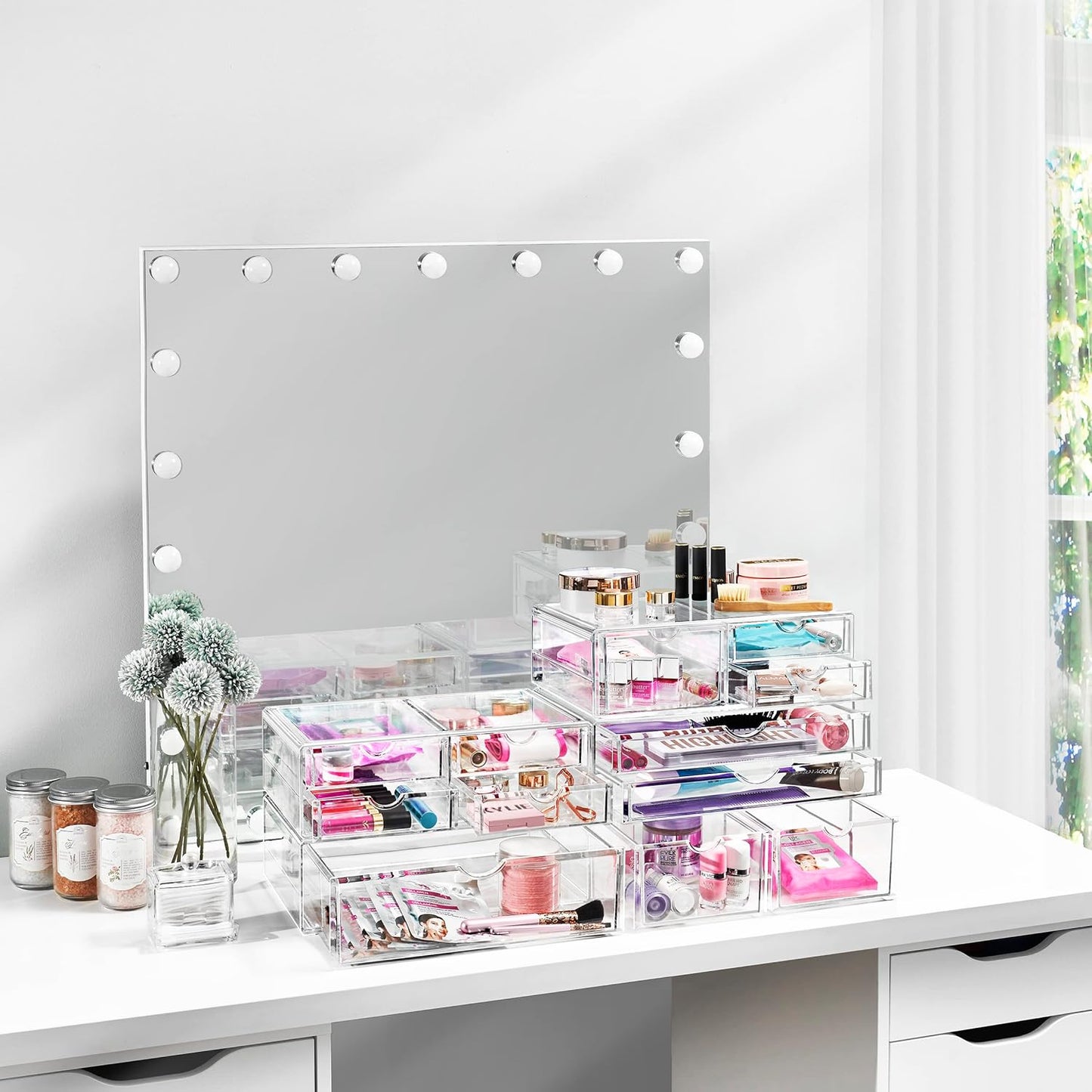 Sorbus Large Stackable Acrylic Drawers - 3 Clear Storage Drawers for Organizing Make up, Nail Polish, Hair Accessories, and Beauty Supplies - Makeup Organizer for Vanity, Bathroom Organizer Countertop