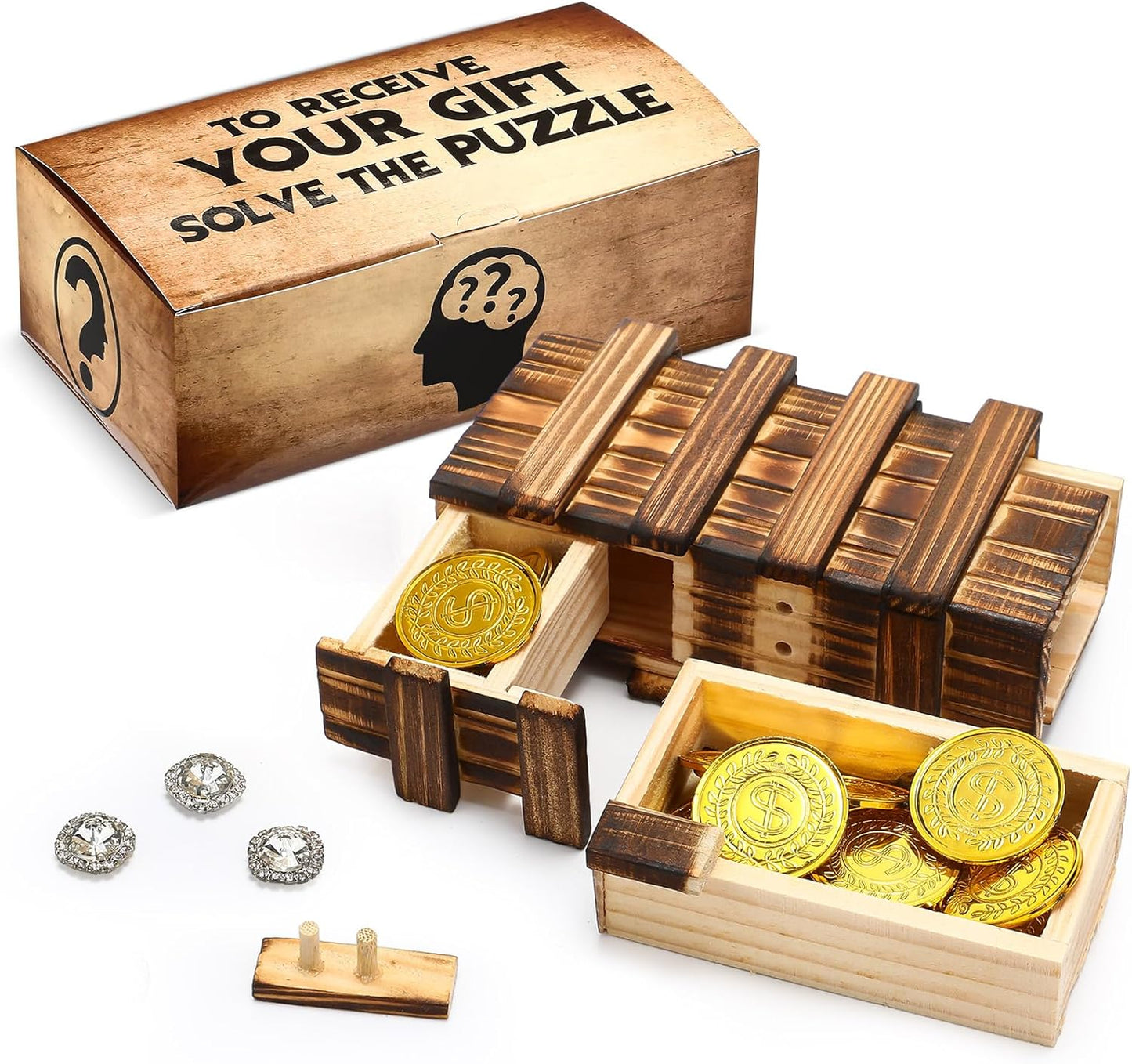 Gejoy Secret Puzzle Box Cash Gift Wooden Puzzle Box for Adults Brain Teaser Wooden with Hidden Compartments for Christmas Cash Gift (Brown,15.5 x 8.4 x 5 cm,Three Opening)