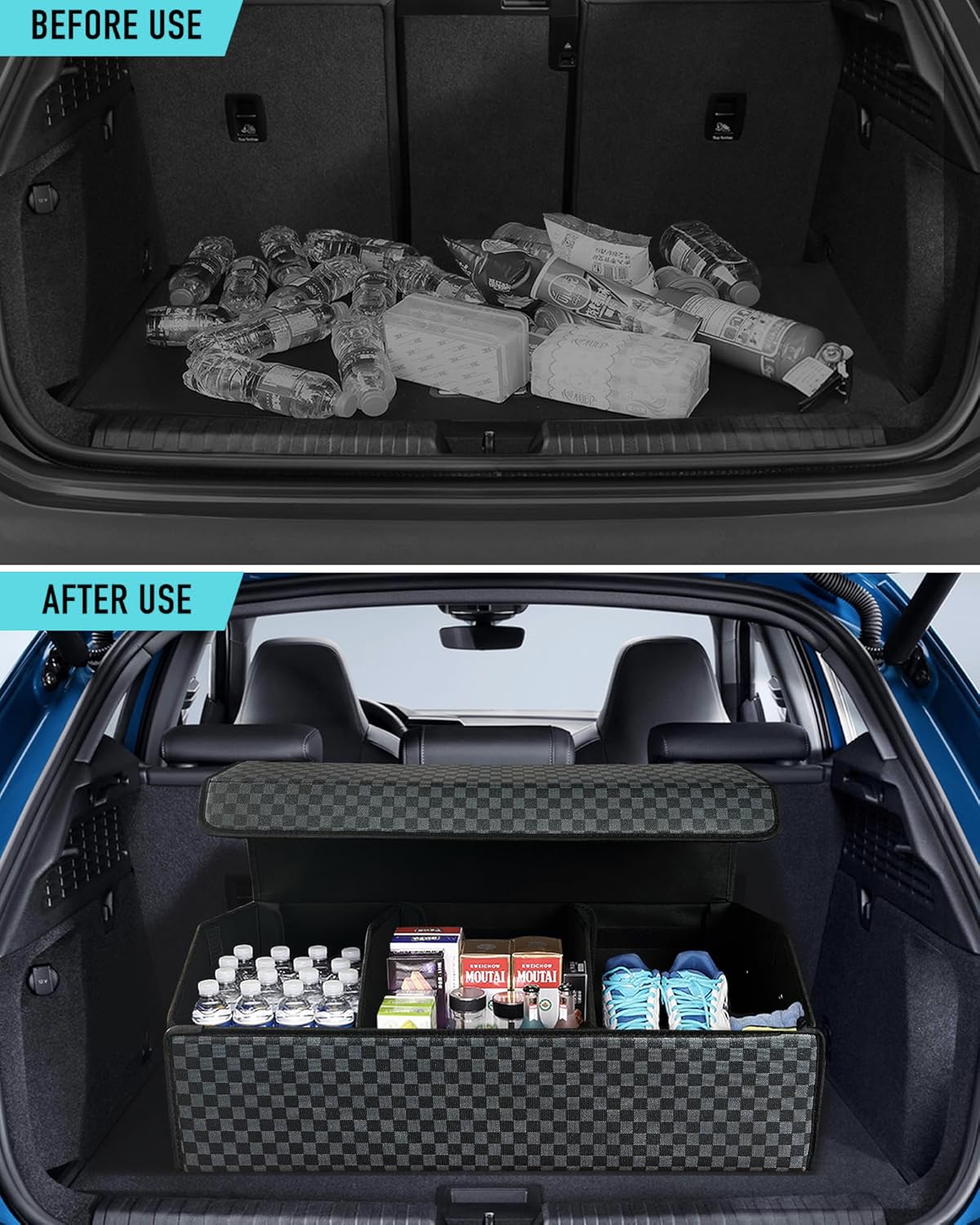 Trunk Organizer for SUV - Leather Storage Box, Extra Large, Magnetic Lid, Collapsible and Adjustable Car Organizer