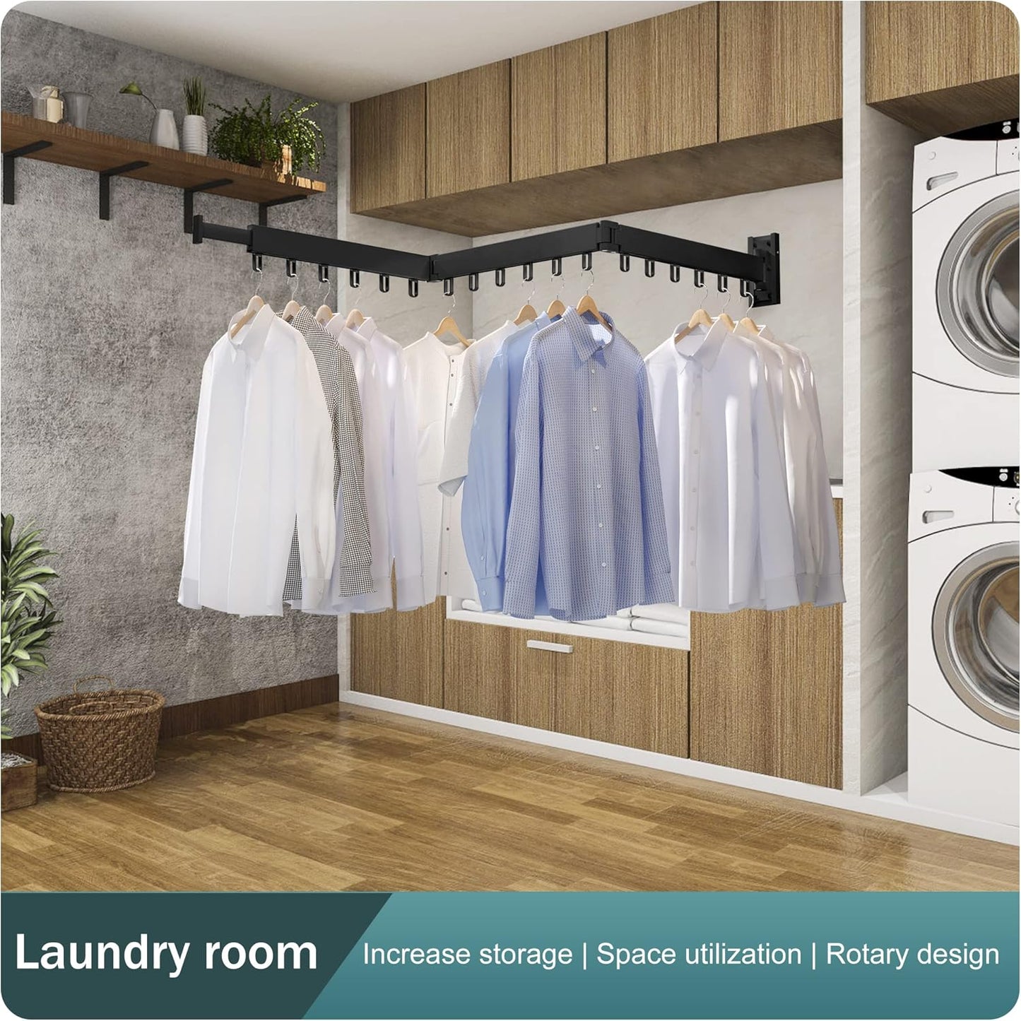 Clothes Drying Rack,Wall Mounted Space-Saver,Retractable,Collapsible, Strong Load-Bearing,ing Rack Clothing,Laundry Drying Rack（Windproof Ring, Three Pole）