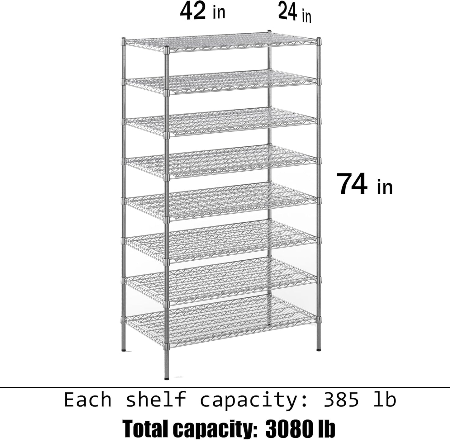 24" Deep x 42" Wide x 74" Height Wire Shelving Kit | 8-Tier | NSF Commercial Storage Rack Unit
