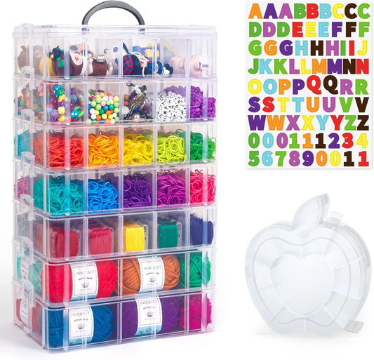 7 Layers Stackable Storage Container, 70 Adjustable Compartments (White) Perfect for Kids Toys, Art Crafts, Jewelry, Supplies, Mini Case & Letter Sticker Included