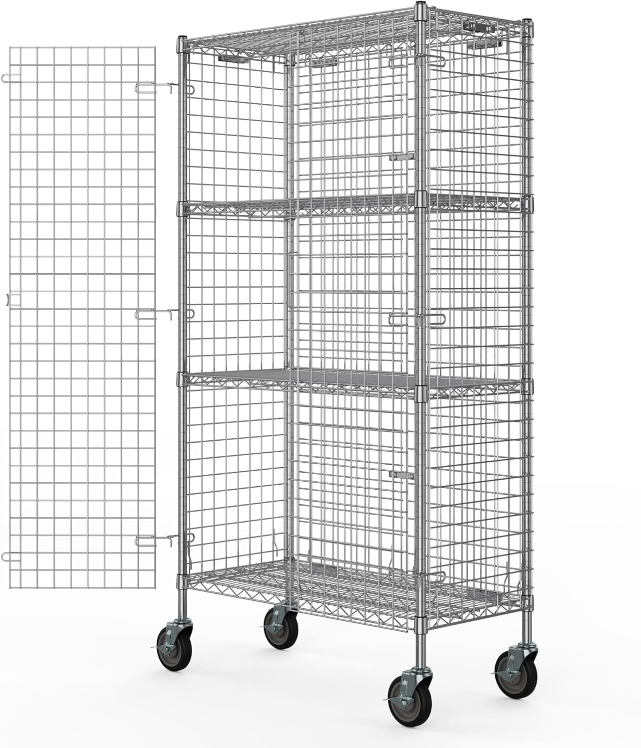 18" W x 36" L x 69" H Heavy Duty Utility Commercial Grade Metal Storage NSF Unit | Chrome Mobile Security Wire Cage Kit