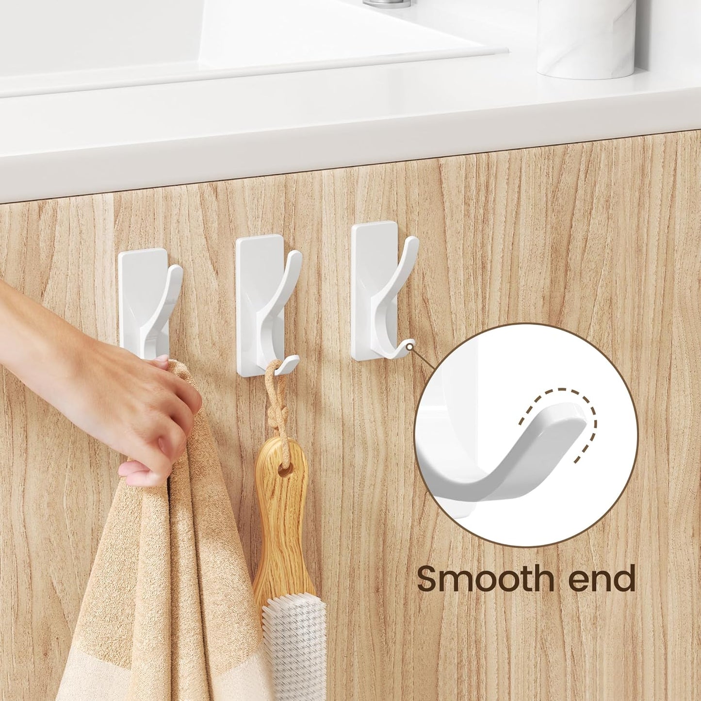 pickpiff Self Adhesive Coat Hooks for Hanging, Heavy Duty Stainless Double Wall Hook for Towel, Backpack, Hat, Sturdy Metal Hanger for Bathroom, Bedroom, Door, Wall Mounted, 10 Pack, White