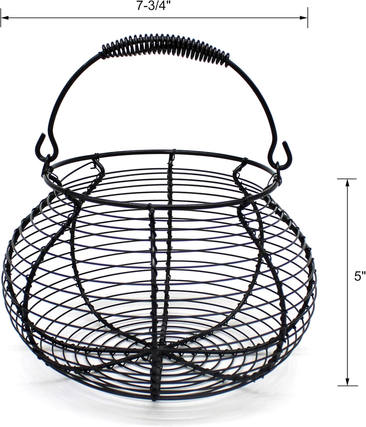CVHOMEDECO. Elegant Wire Egg Basket with swimming Handle Primitives Vintage Gathering Basket. Black