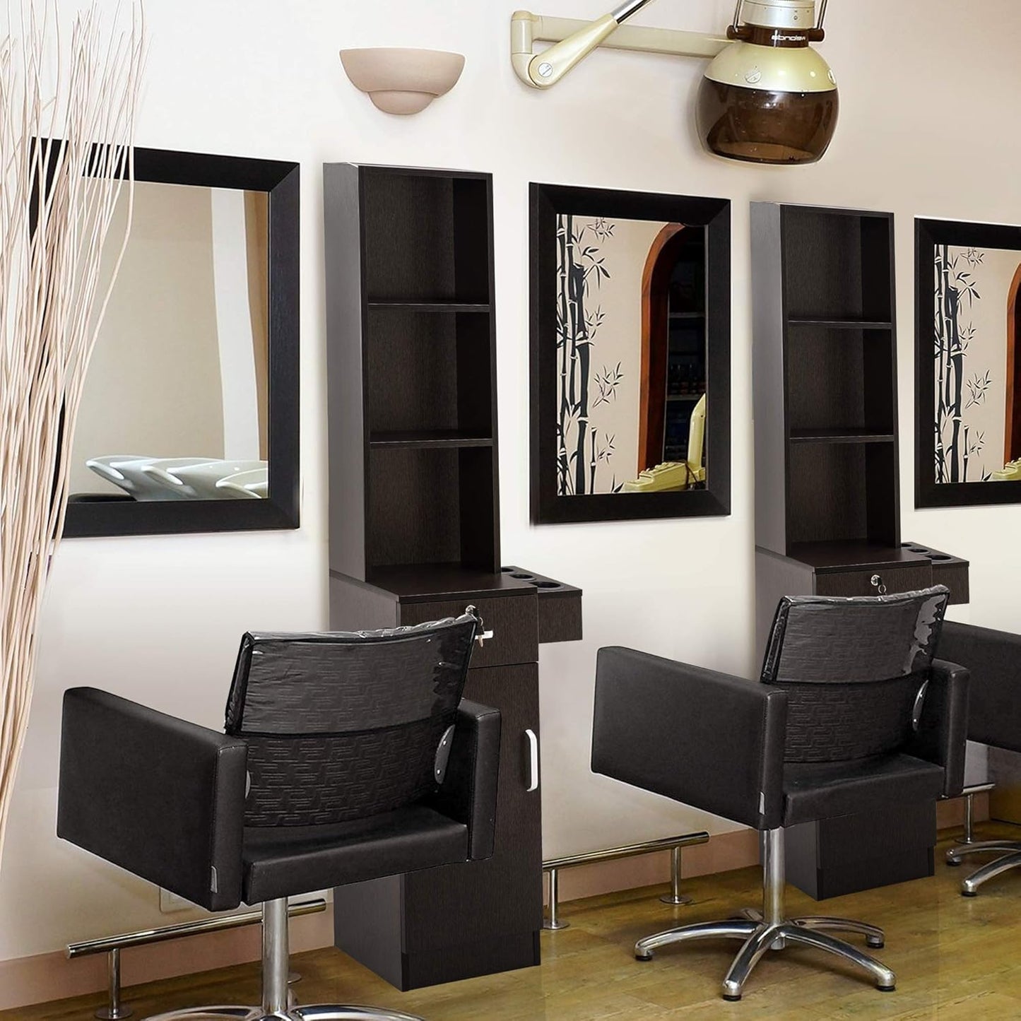 BarberPub Wall Mount Barber Station Hair Styling Drawer Storage Beauty Salon Spa Shop Equipment 3208 (Ebony)