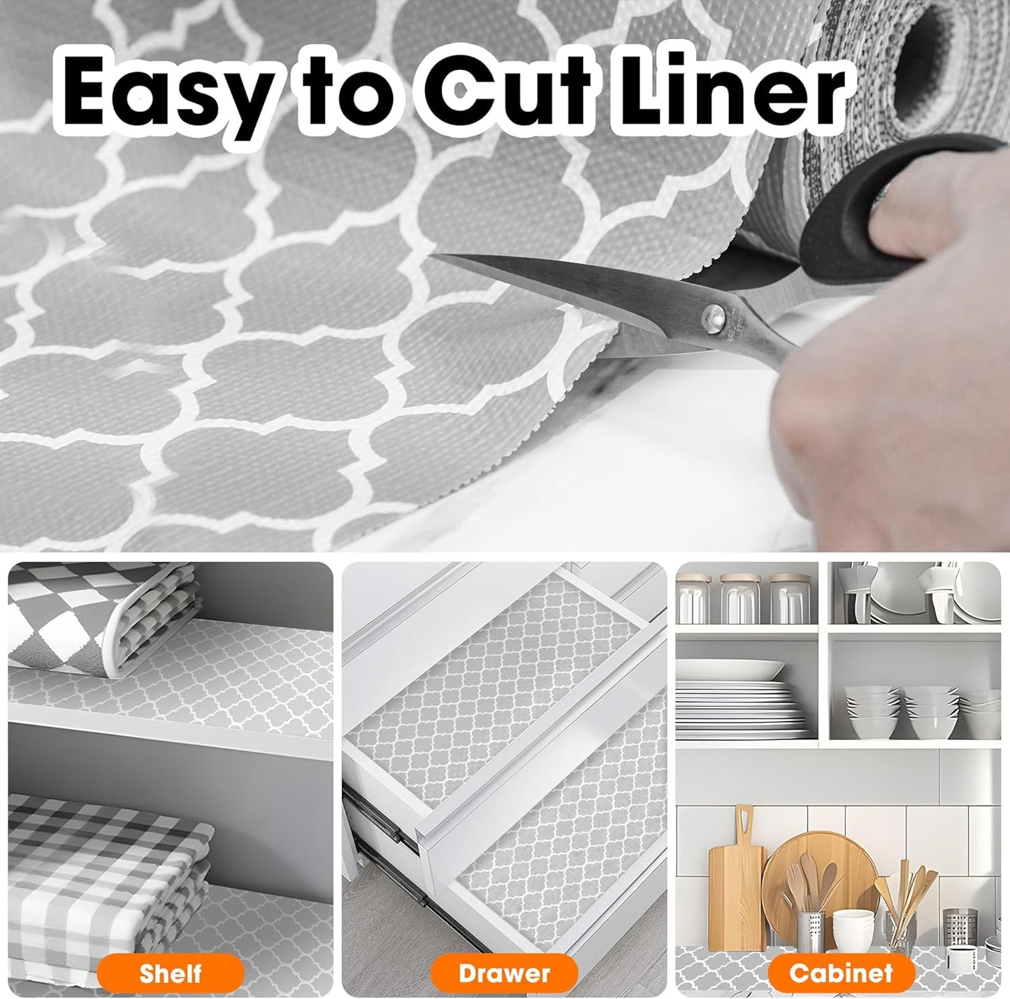 Drawer and Shelf Liner for Kitchen Cabinets Non-Adhesive, Non-Slip Cabinet Liner Shelf Paper Strong Grip Waterproof Easy to Clean for Kitchen Shelves Cupboard, Gray Lantern,12IN X 30FT