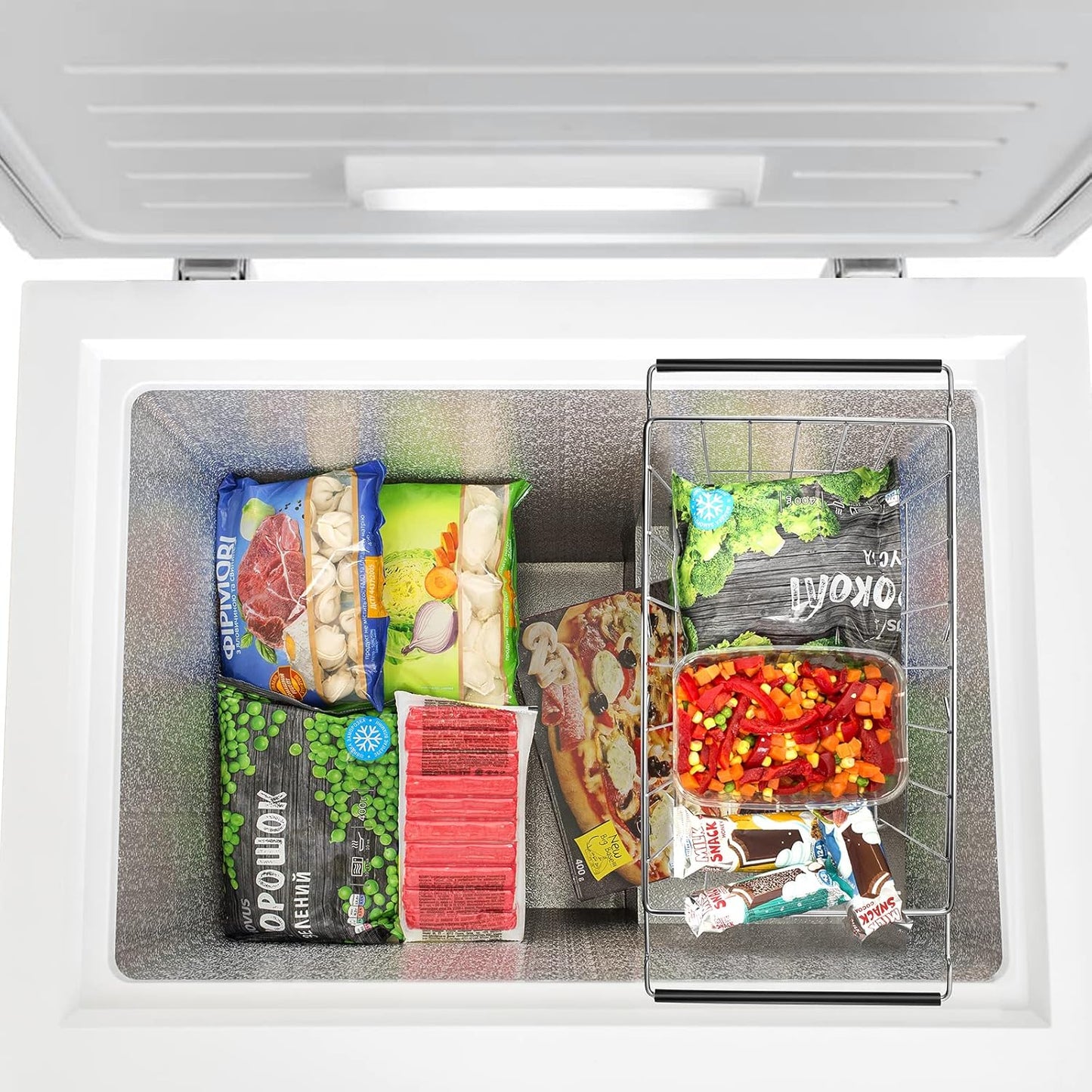 Orgneas Expandable Chest Freezer Basket, Stainless Steel Hanging Deep Freezer Organizer Bins Adjustable Handles (16.5" ~ 20") Wire Basket Storage Rack, Fits 5 Cu.FT and 7 Cu.Ft Chest Freezer