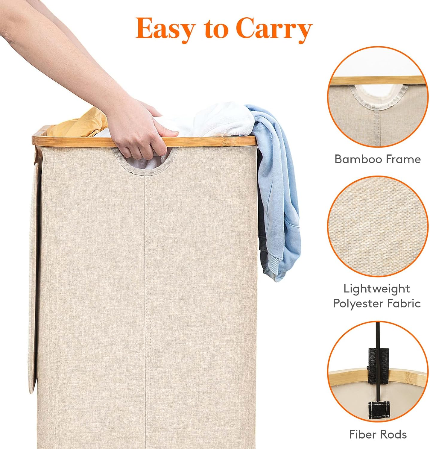 Lifewit 120L Large Laundry Hamper with Lid, Foldable 2 Section Laundry Basket with Bamboo Handles and Removable Bags for Laundry Room, Bathroom, Bedroom, Beige