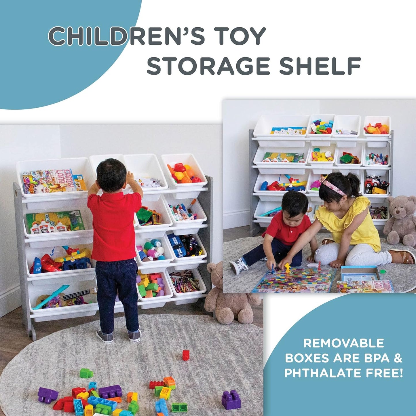 Humble Crew Supersized Toy Storage Organizer with 16 Removable Bins, Grey/White – Large Toy Storage for Toddlers Ideal for Kids' Rooms, Playrooms, and Nurseries - Modern Toy Bins for Kids
