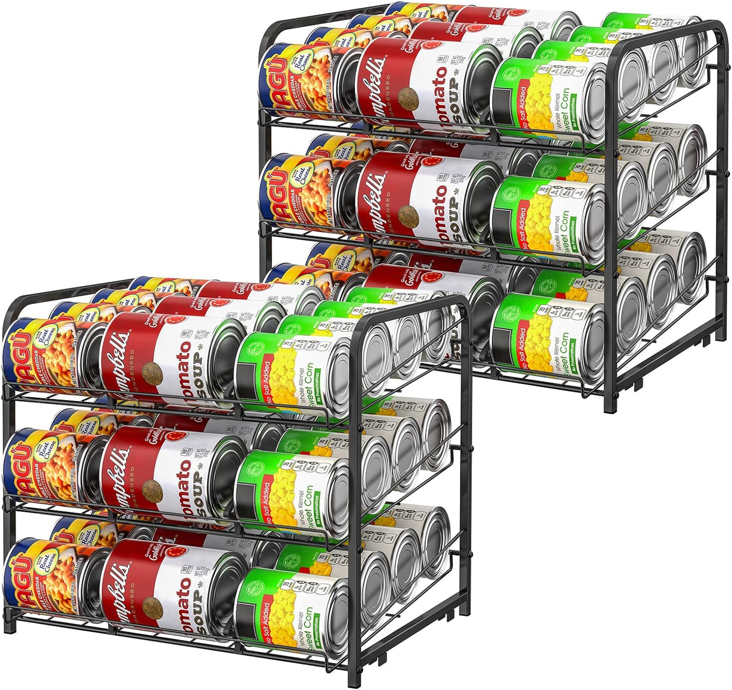 BTY Can Organizer for Pantry Stackable 2 Pack, Can Storage Organizer Rack Stacking Can Dispensers Small Space Holds up to 36 Cans for Pantry, Kitchen, Cabinet Black