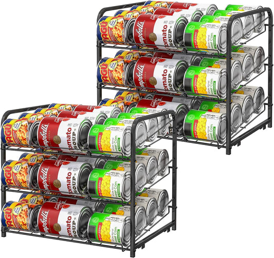 BTY Can Organizer for Pantry Stackable 2 Pack, Can Storage Organizer Rack Stacking Can Dispensers Small Space Holds up to 36 Cans for Pantry, Kitchen, Cabinet Black