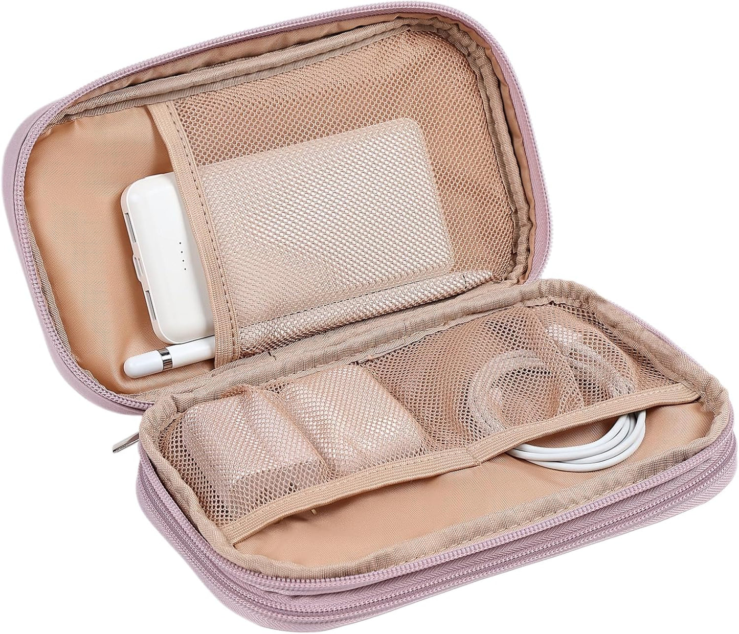 NISHEL Travel Cord Organizer Case, Double Layers Tech Electronic Bag, Essentials for Charger, Cable, Phone, Flash drive, Medium, Peach Pink