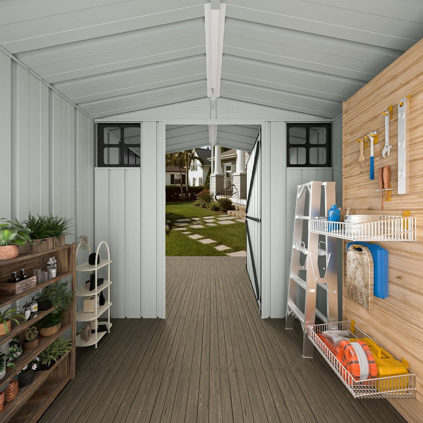 6×6 FT Metal Outdoor Storage Shed with Windows, Lockable Waterproof Sheds & Outdoor Storage, Garden Tool Shed for Lawn Mower & Backyard Patio, Dark Gray (No Floor)
