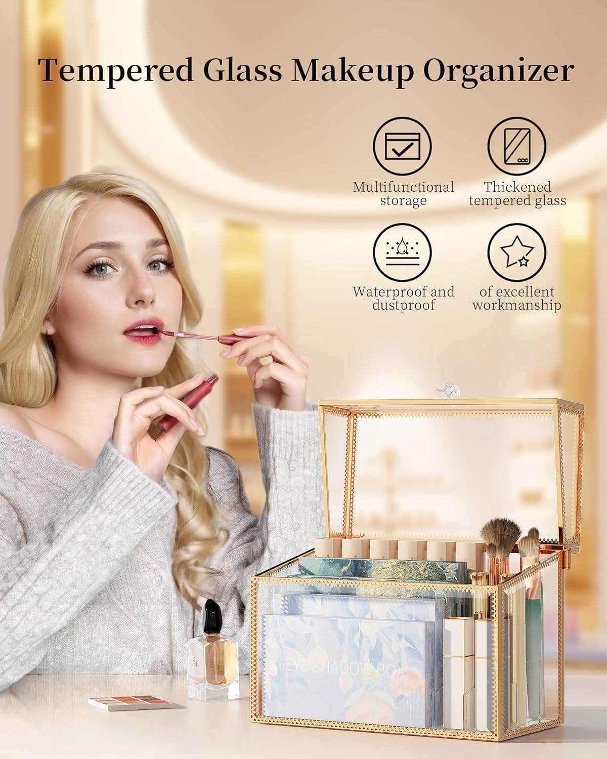 Lipstick Organizer Holder - 24 Spaces, Tempered Glass Lip Gloss and Perfume Organizer,Vanity Lipstick Holder and Organizer.