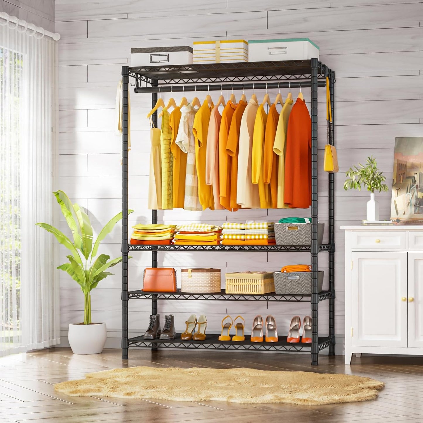 Ulif H4 Plus Portable Closets, 4-Tier Clothes Garment Rack for Bedroom and Cloakroom, Metal Clothing Storage and Organizer Wardrobe System, 45" W x 14" D x 76.4" H, Load 522lbs, Black
