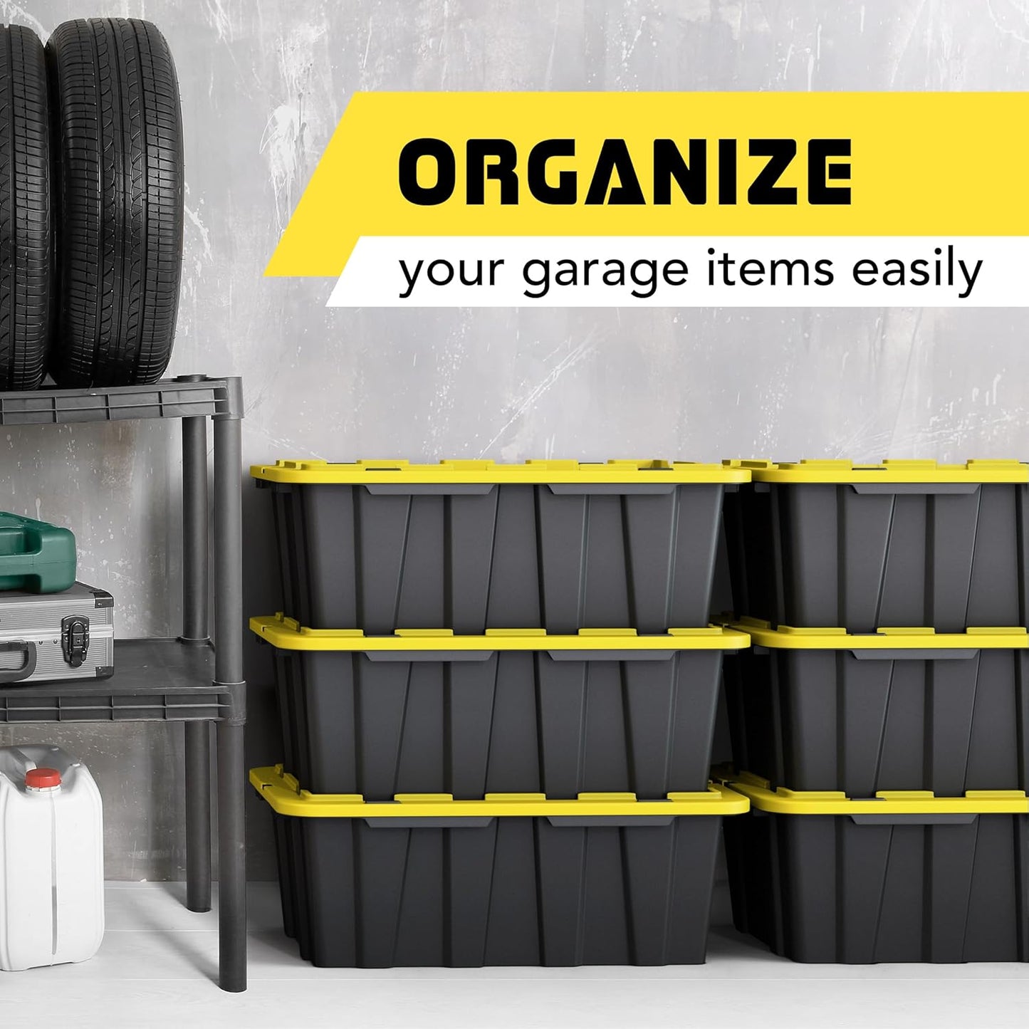 Lifetime Home 8 PACK of Medium 12 Gallon Plastic Storage Bin Tote Organizing Container with Ultra Durable Secure Latching Lids, Stackable, Extra Strength Clear with Built in Handle - Black and Yellow