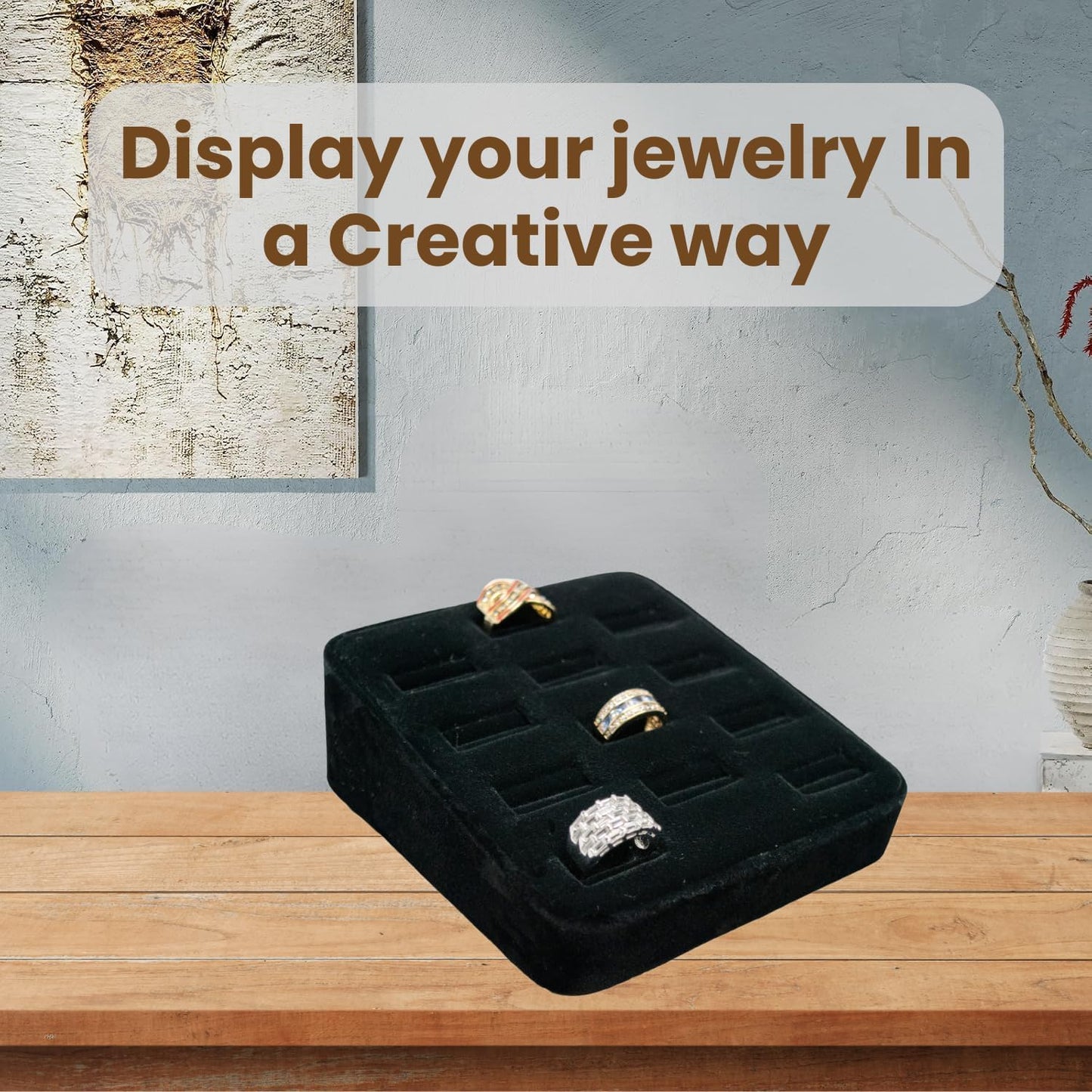 Novel Box 12-Slot Black Velvet Rings/Earrings/Cufflinks Holder Tray 5.75x5x2 Inches - Ring Holder Organizer for Selling or Personal Use - Jewelry Display Trays for Special Occasions