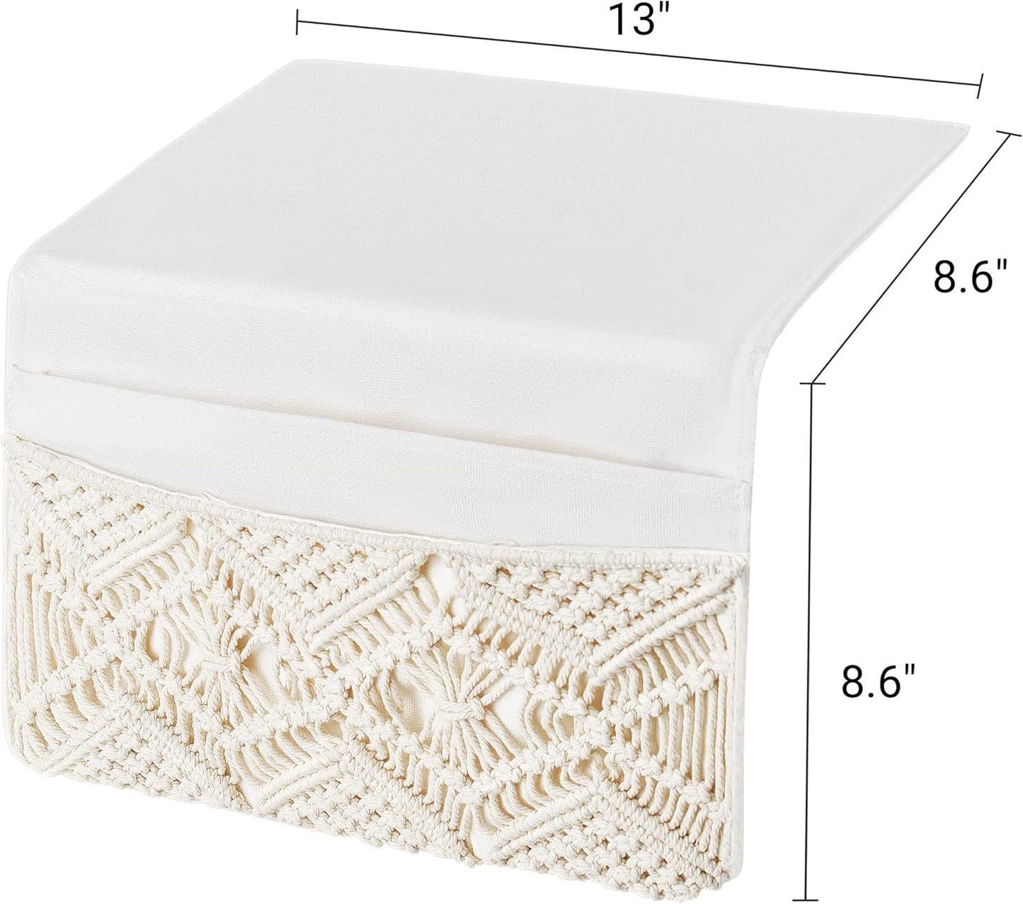 Mkono Macrame Bedside Caddy Storage Organizer Boho Remote Control Tablet Magazine Holder with 4 Pockets Non-slip Countertop Bedside Caddy for Home Bedroom Living Room College Dorm Bed, Ivory