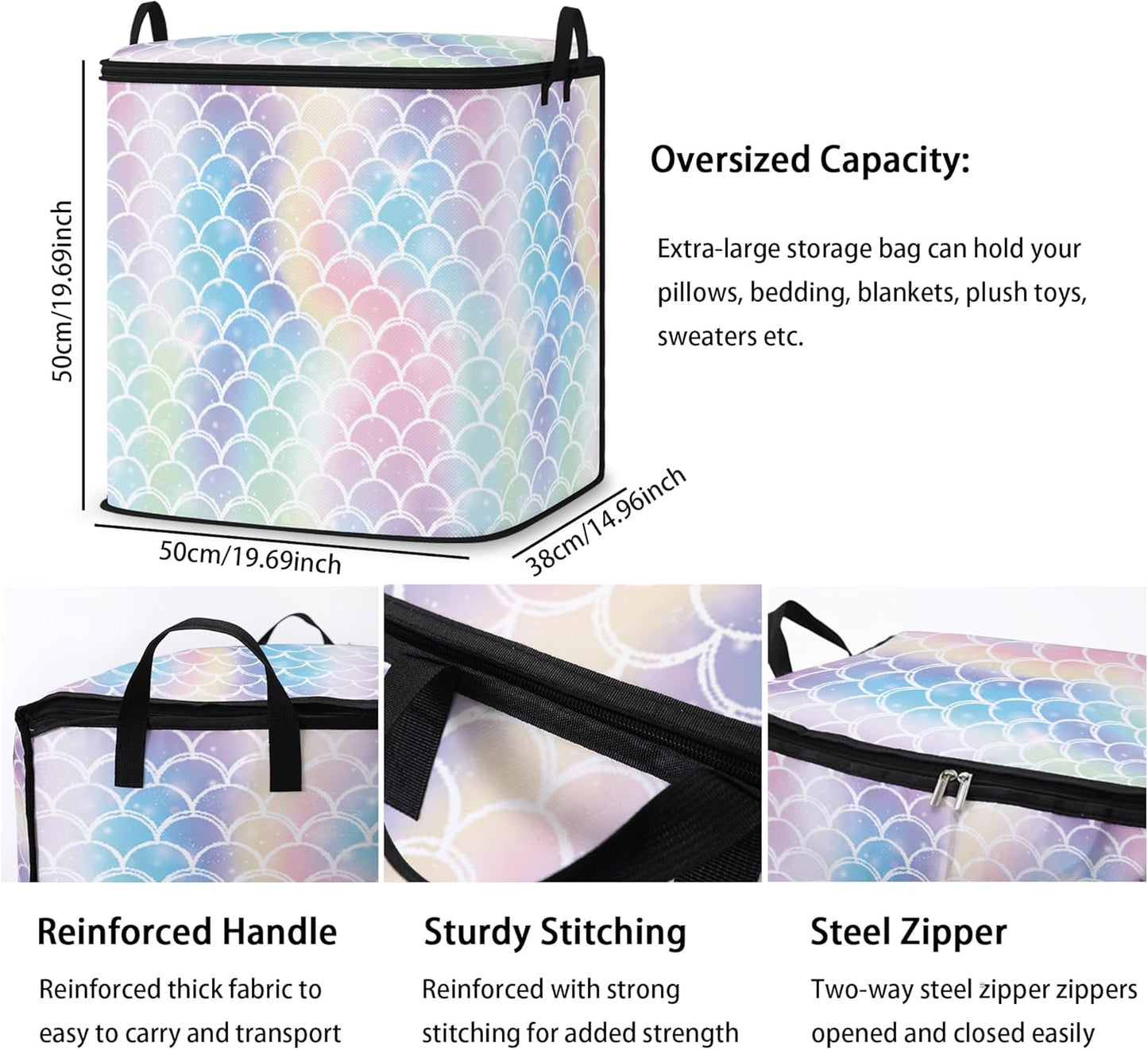 Large Comforter Storage Bag with Zipper,Closet Organizer for Clothes,Blankets,Quilts,Pillows,Fabric Moving Bags with Portable Handles 95L(2-Pack)