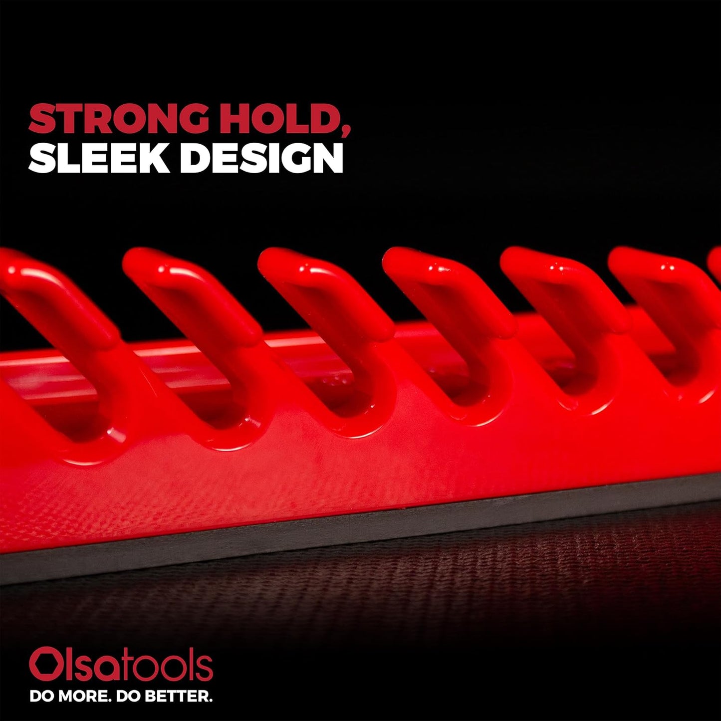 Olsa Tools Magnetic Wrench Organizer, Red - 15 Slot Wrench Holder - SAE and Metric Magnetic Wrench Rack - Rubberized Scratch Free Base - Wall or Toolbox Mountable Wrench Storage - Part: 1877