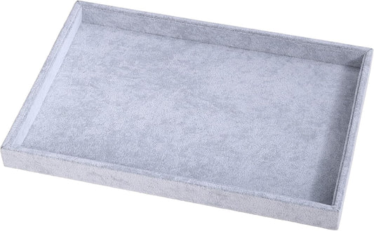 Mornajina 13.8" x 9.5" Velvet Jewelry Tray Jewelry Display Tray, Stackable Empty Plate Trays for Earrings Necklaces Bracelet Rings Display Showcase - Grey