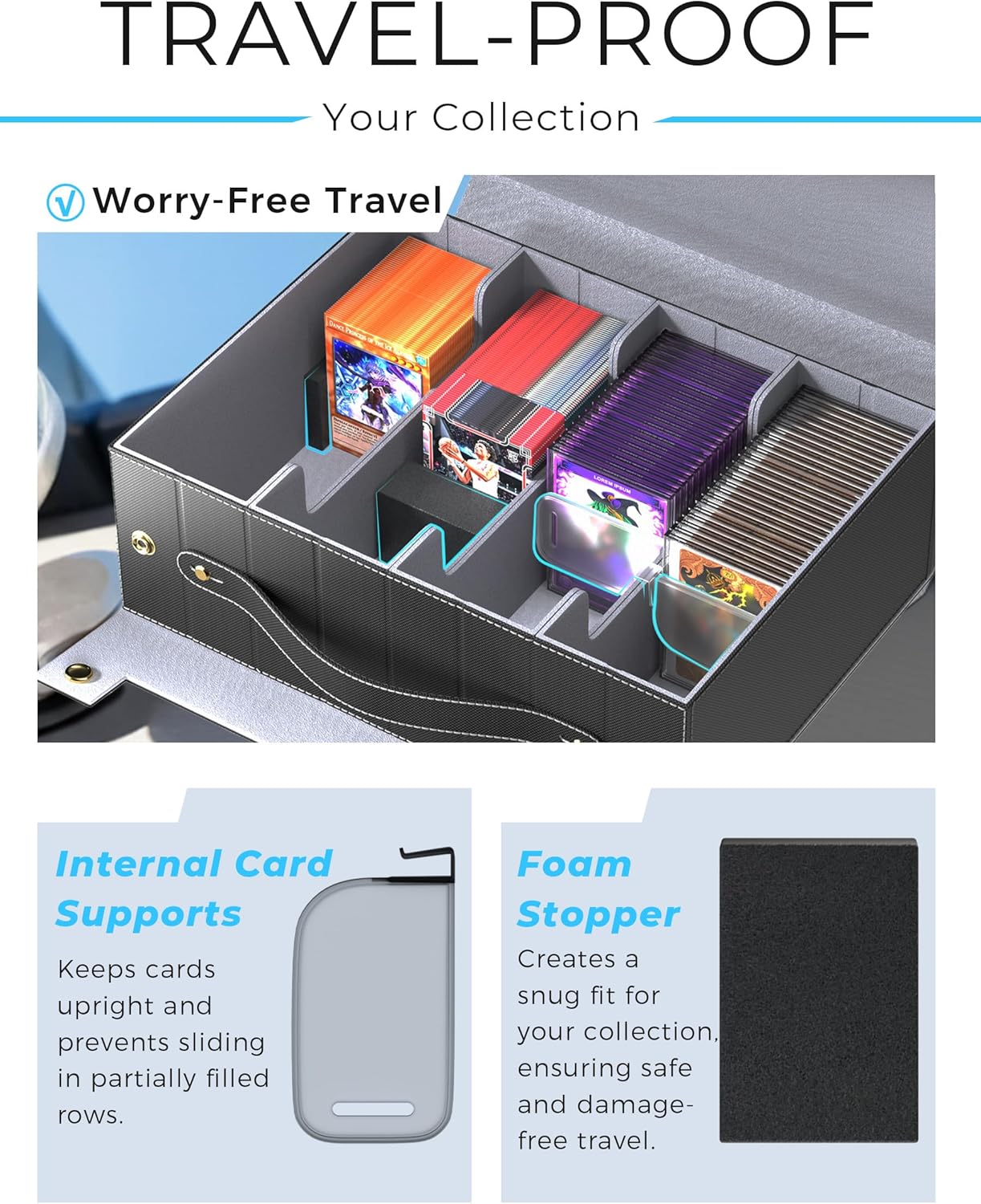 Top Loader Compatible Trading Card Storage Box with Handle, Small Case & Dividers - 2000+ Capacity Magnetic Deck Box for MTG Commander, for TCG, Sports Cards & Collectibles, Black Grey