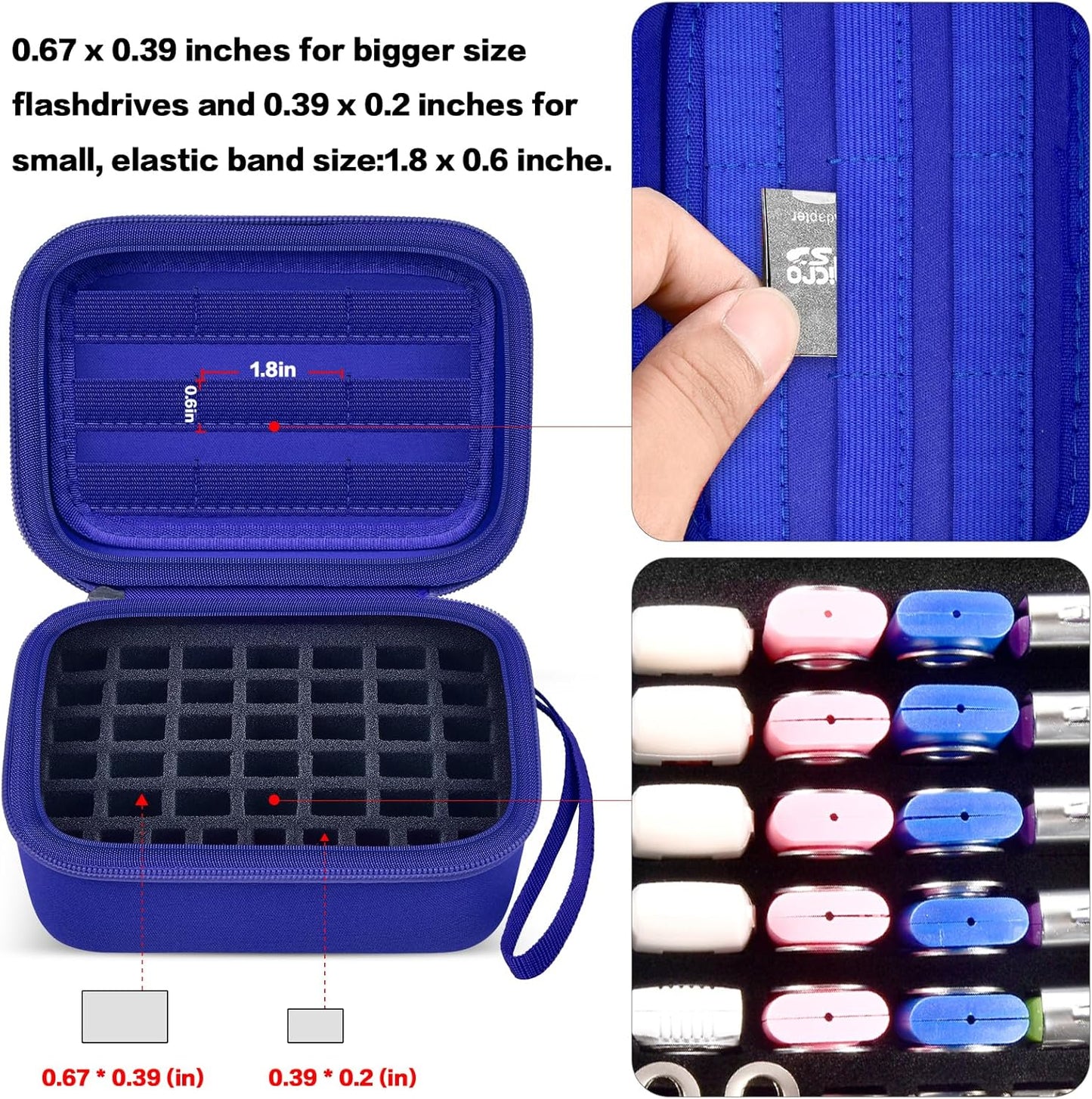 USB Flash Drive Case, Thumb Drive, Memory Card SD SDXC SDHC Card Holder Organizer, Electronic Accessories Storage Bag for SanDisk/SamData/Samsung/TOPESEL/Memory Stick/YubiKey - Blue(Box Only)