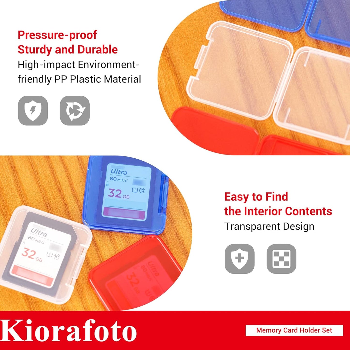 Kiorafoto 24 PCS Multi-Color Clear Plastic SD Card Case Holder for 24 SD SDXC SDHC Cards, Transparent Standard Memory Card Case Jewelery Box Storage Organizer with Labels