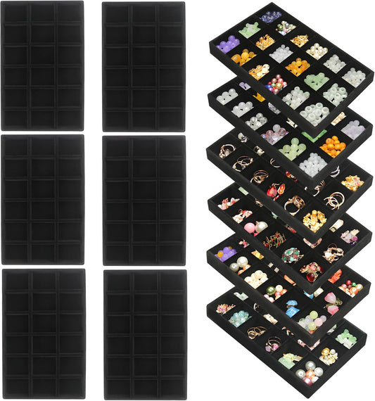 216 Grids Jewelry Drawer Organizer Tray 12 Pack Stackable Velvet Jewelry Trays Removable Dividers for Earring Rings Storage Plate