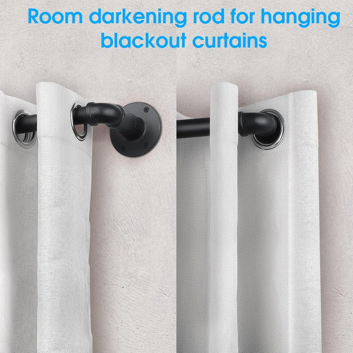 Black Industrial Curtain Rod, 30-168 Inch, Window Treatment Single Rods, High Carbon Steel, Black Finish