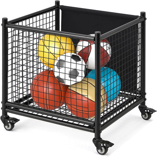 AECOJOY Ball Cart Storage, Rolling Basketball Bin with Wheels for Garage, School, Gym, Sports Equipment and Toy Organizer, Indoor & Outdoor