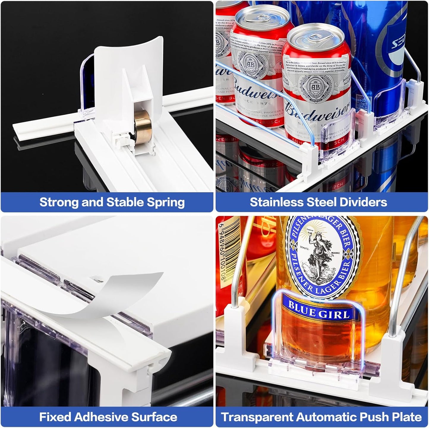 Drink Organizer for Refrigerator, Automatic Pusher Drink Dispenser for Fridge, Soda Can Organizer for Beer Beverage Holds up to 25-5Row (15.3" D x 16.54" W)