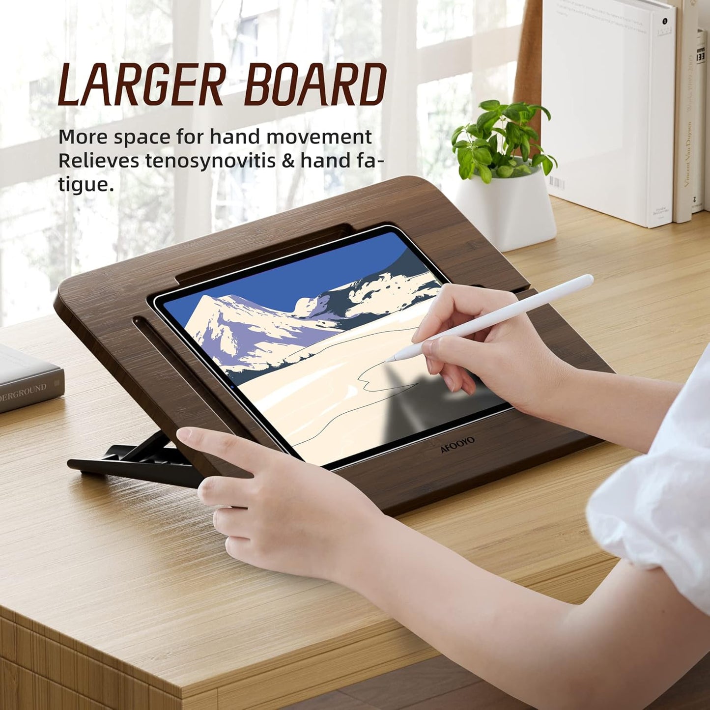 Bamboo Tablet Stand - Portable & Adjustable 5 Angles,Laptop Riser,Book Reading Stand,Compatible with 9.7/10.2/10.5/10.9/11 inches (Walnut Varnish)