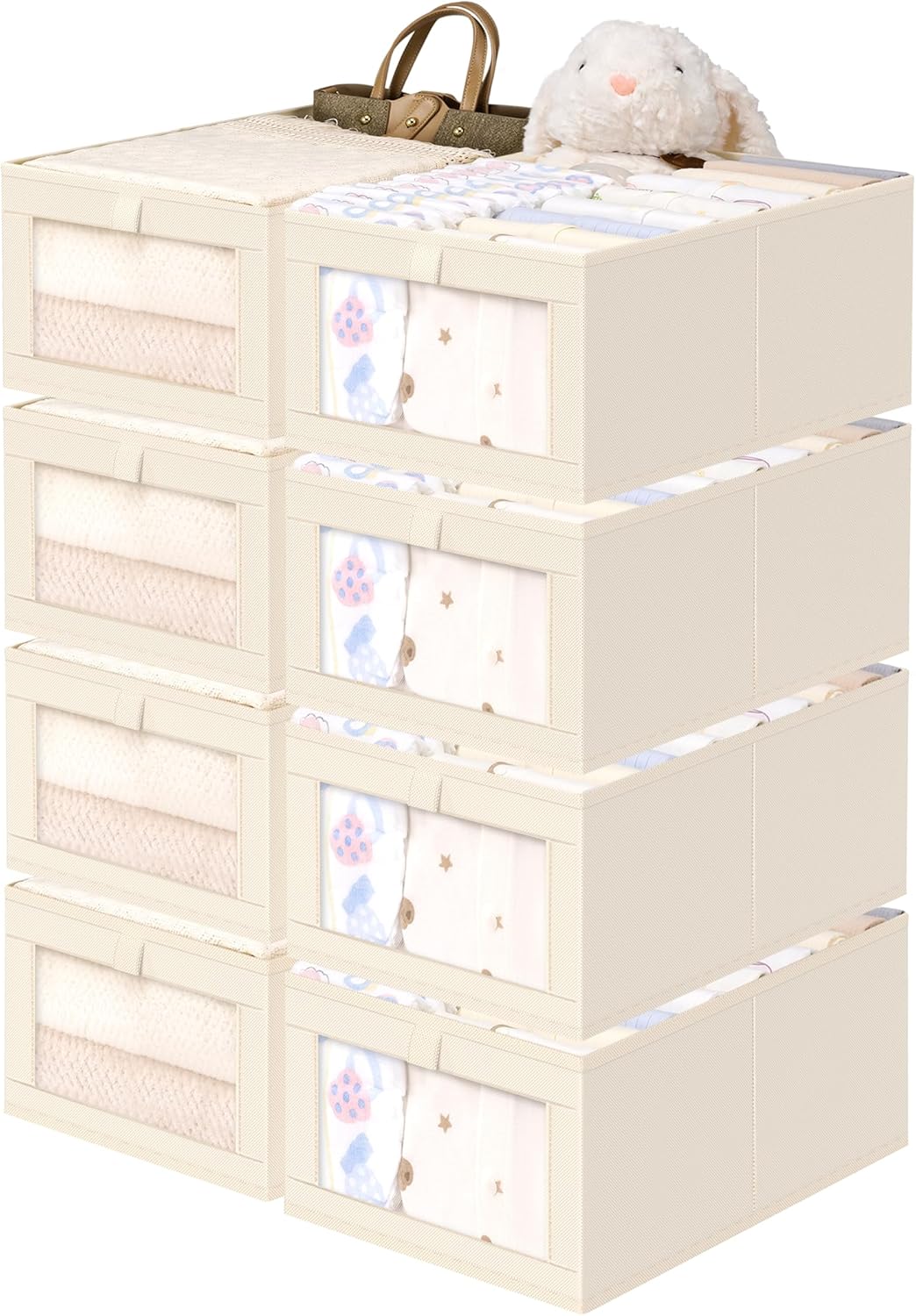 Criusia Beige Linen Closet Organizers and Storage, 8 Pack Foldable Mesh Window Large Linen Closet Baskets