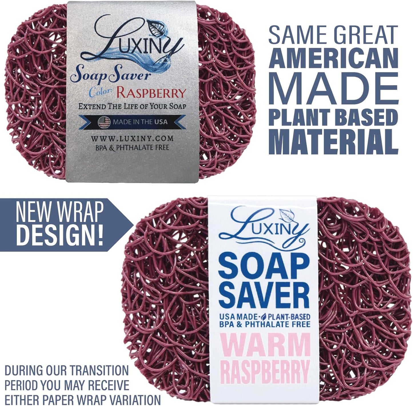 Soap Savers for Bar Soap, American Made by Luxiny, Lifts Soap in Soap Dishes & Shower Soap Holders -Handmade Soap Lasts Longer -Made from Plant Based Materials (Raspberry)