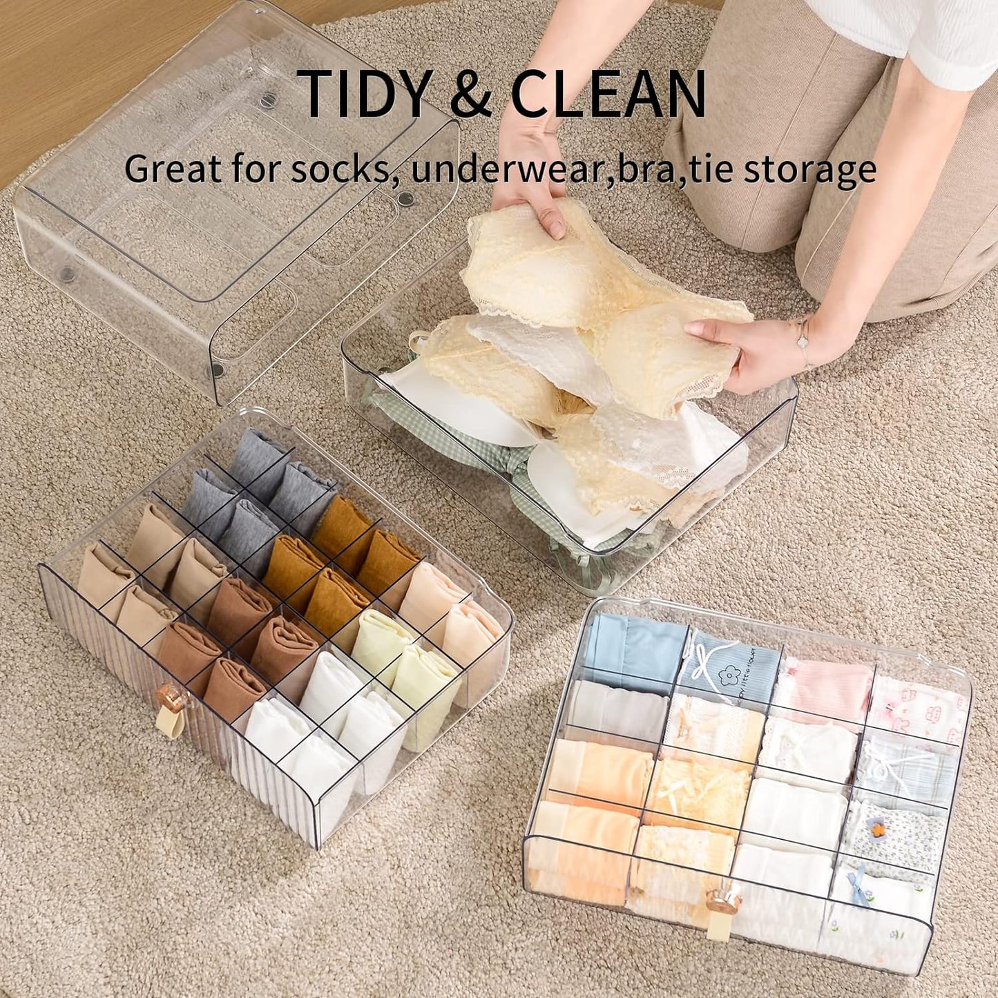 Underwear Drawer Organizer, Stackable Bra Organizer for Closet, 1 Cell Bra Storage, Sock and Underwear Organizer, Closet Organizers and Storage Drawer for Bra, Socks, Tie, Belt, Scarf