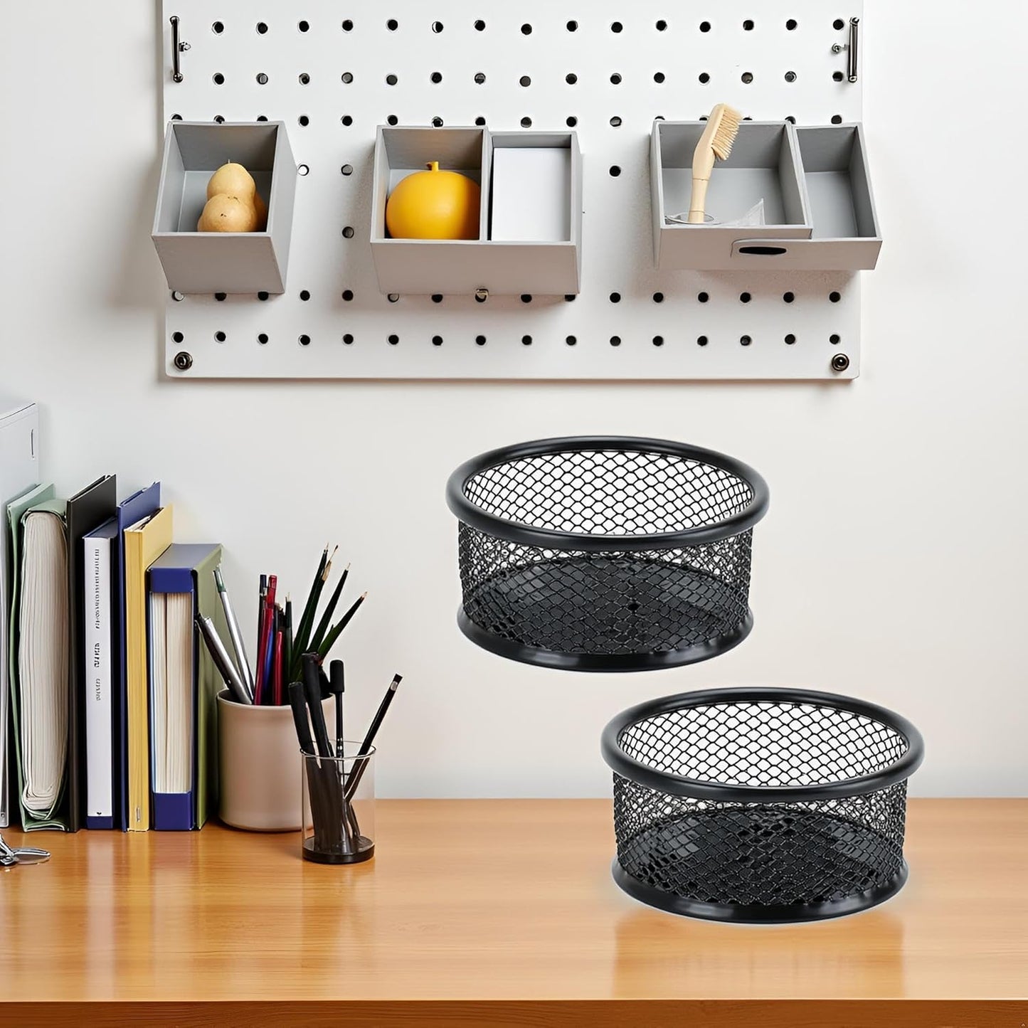2Pcs Black Minimalist Metal Paper Clip Holder Mesh Paperclip Bowl Binder Clip Dispenser Desk Bobby Pin Container Organizer for Home Office Classroom School Desk Supplies Holders and Dispensers
