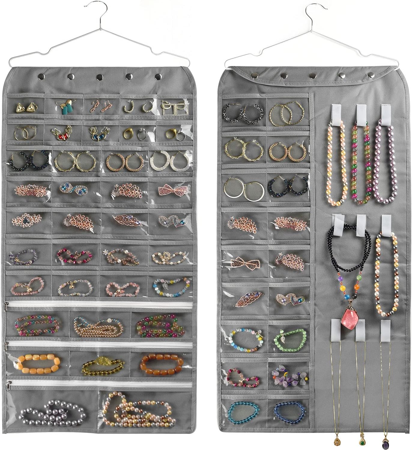 BB Brotrade Hanging Jewelry Organizer,Accessories Organizer,56 Pocket Organizer for Holding Jewelries (Grey-56 Pockets)