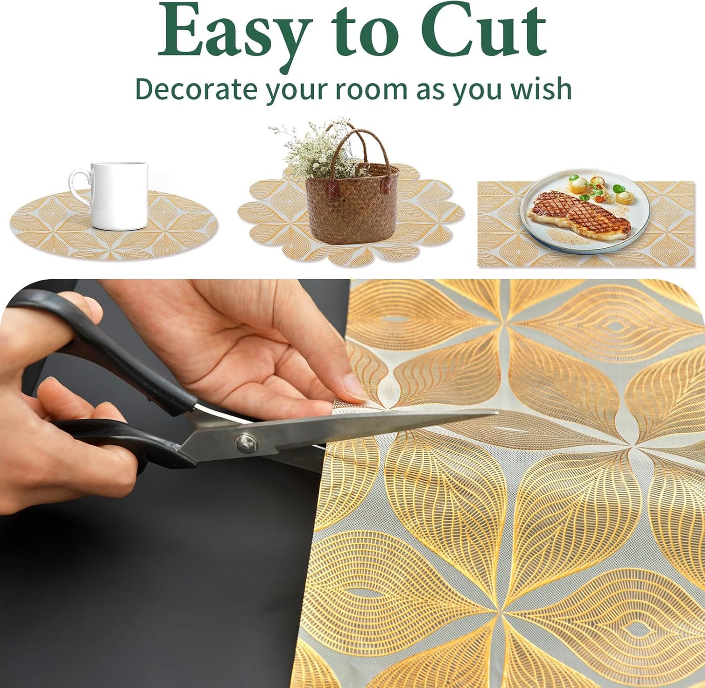 3D Drawer and Shelf Liner for Kitchen Cabinet: 17 in X 30 Ft Waterproof Shelf Paper Non Adhesive Refrigerator Liners Golden Leaf Easy Liners for Bathroom with Knife Tape Measure