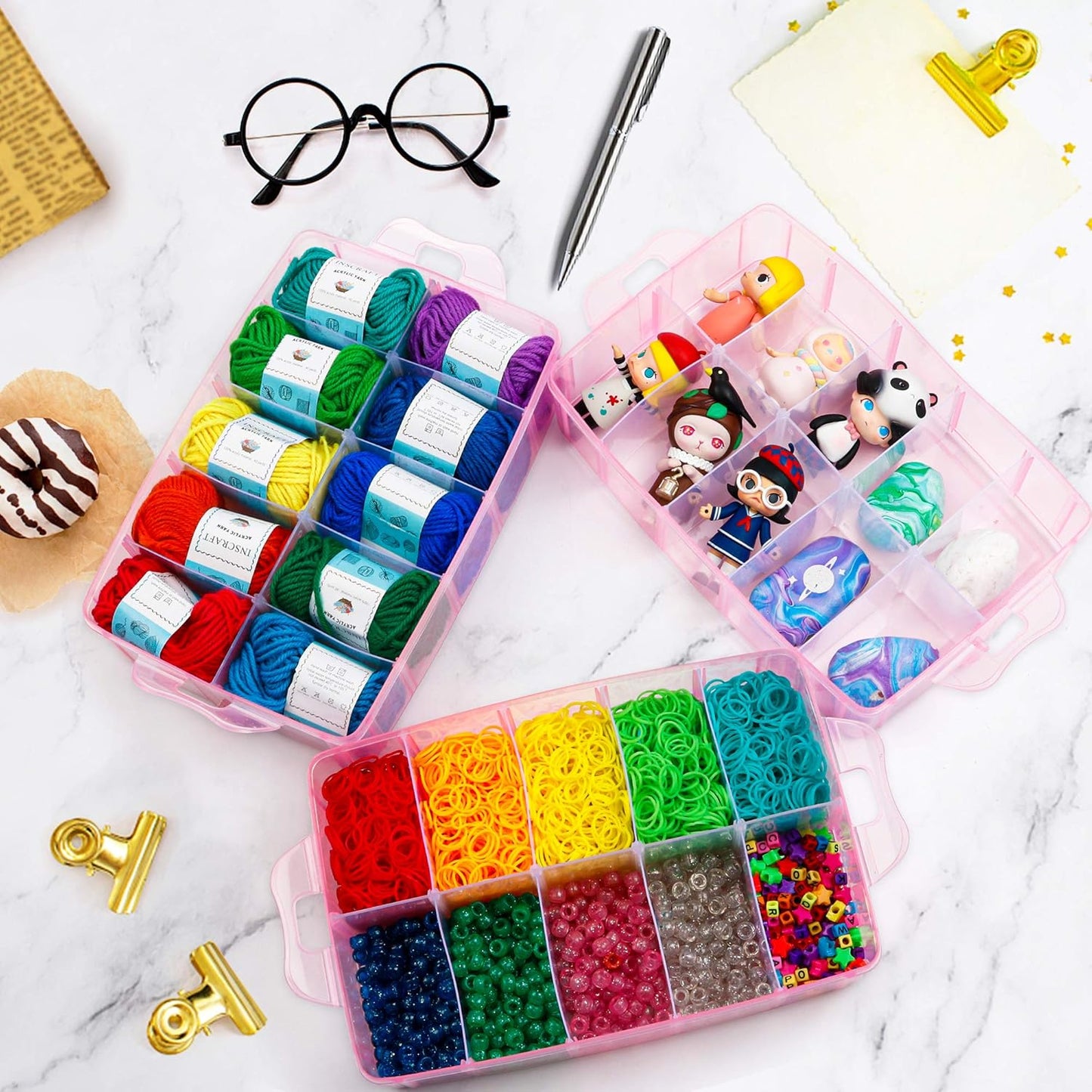 Inscraft 7 Tier Craft Storage Boxes with Compartments, 70 Adjustable Plastic Organiser Storage Boxes for Crafts, Beads, Screw, Washi Tap, Stackable Storage Sorting Box for Toys, Crafts, Art Supplies