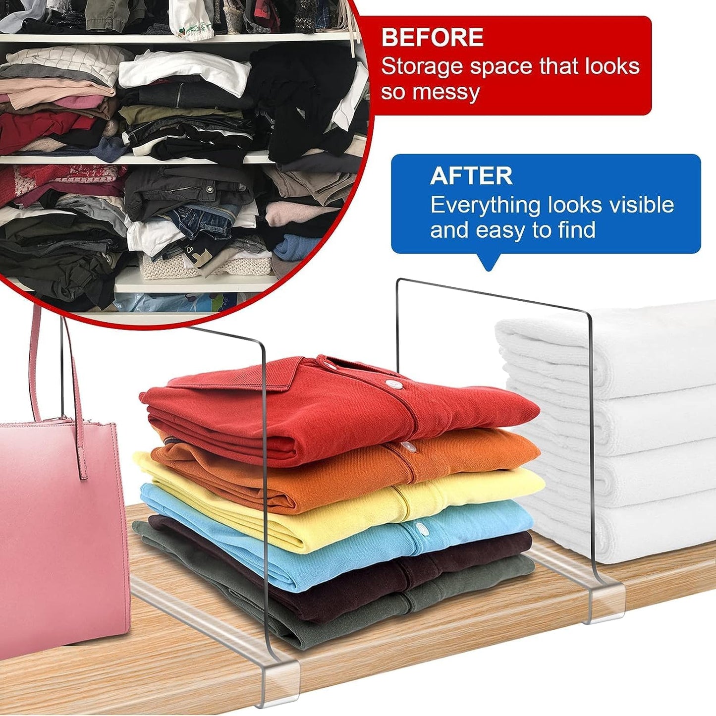 Acrylic Shelf Dividers, Clear Shelf Divider for Closet Organization 12PCS Closet Shelf Divider Closet Dividers for Shelves Shelf Organizer for Closet Shelf Organizer for Wood Closet Cabinets Separator