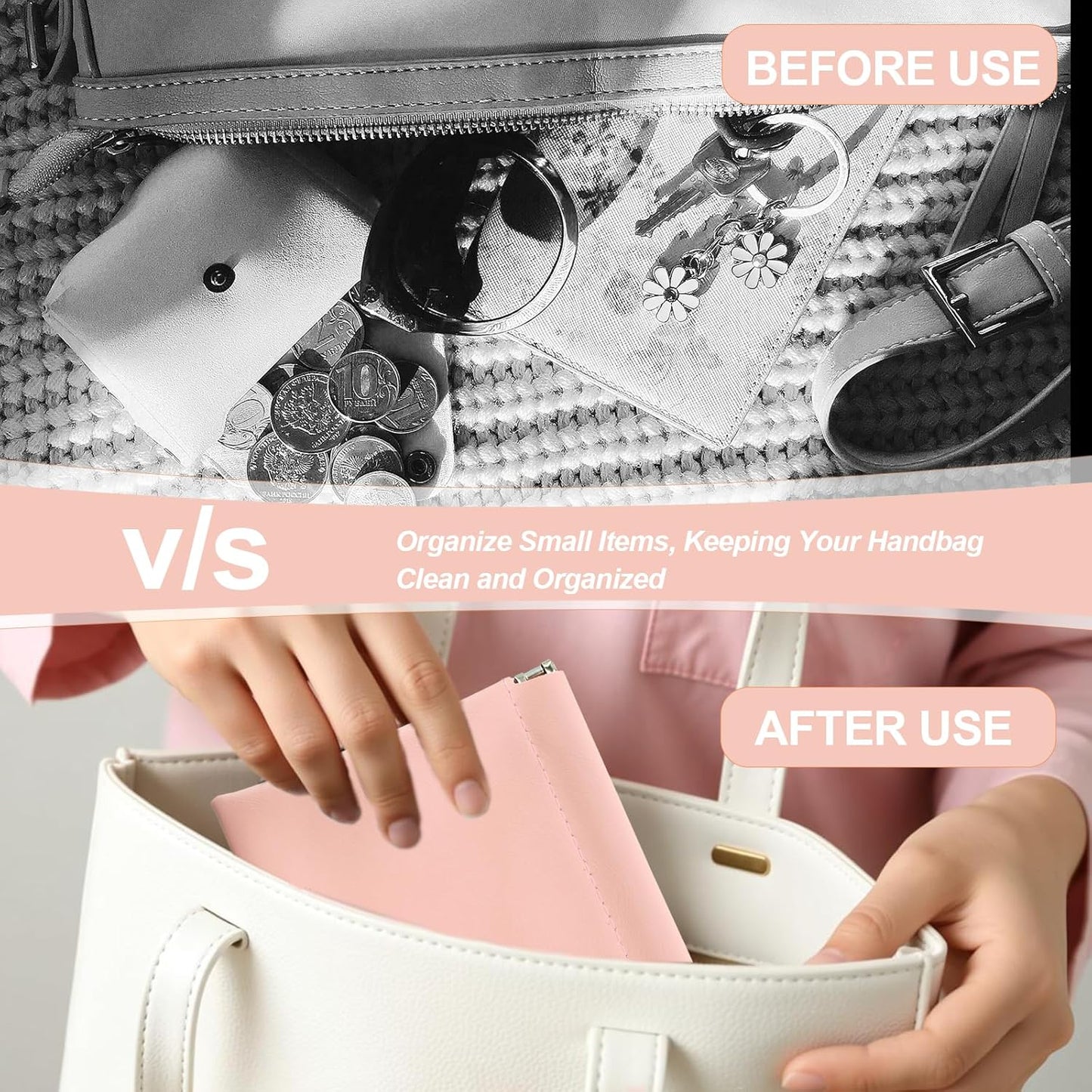 5Pcs Snap Closure Leather Organizer Pouch, Pouchic Leather Organizer, Storage Pouch（Pink）