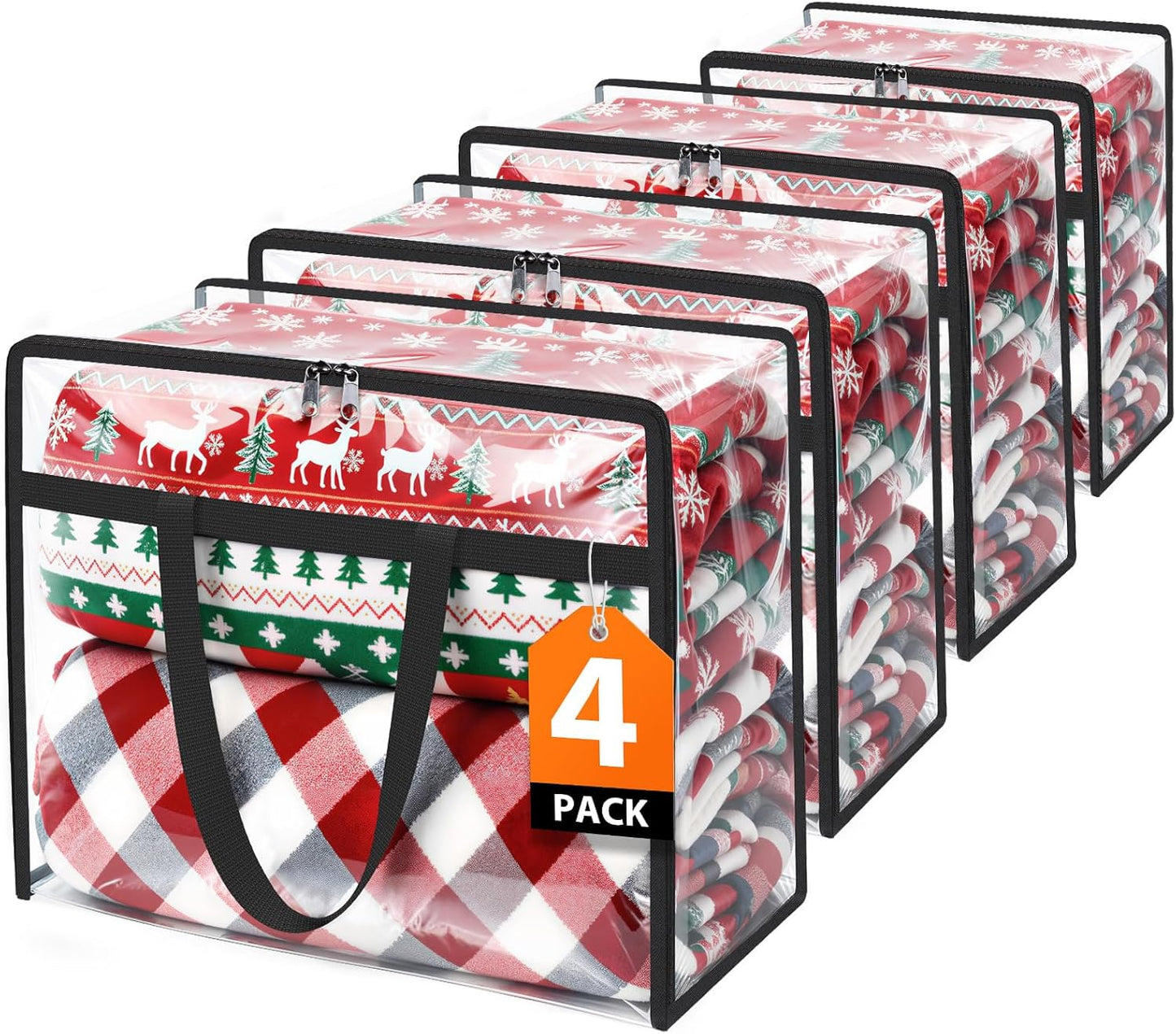 4 Pack Storage Bags, Clear Under Bed Storage and Closet Organizers Containers, 40L Foldable Moving & Packing Bags with Zippers for Comforter, Bedding, Duvet, Blanket & Toy Storage